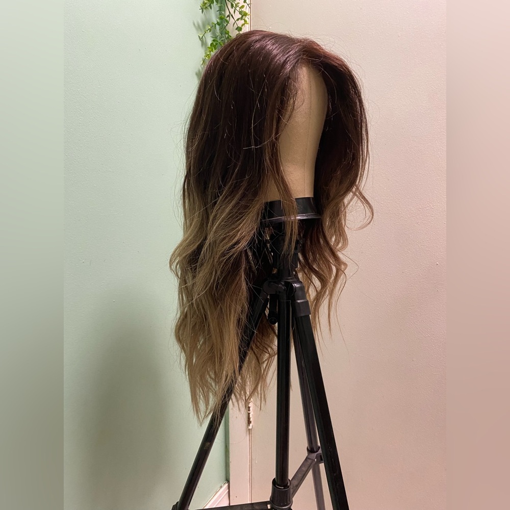 Human/Synthetic Blend Dark Blonde Ombre Lace Front Wig
